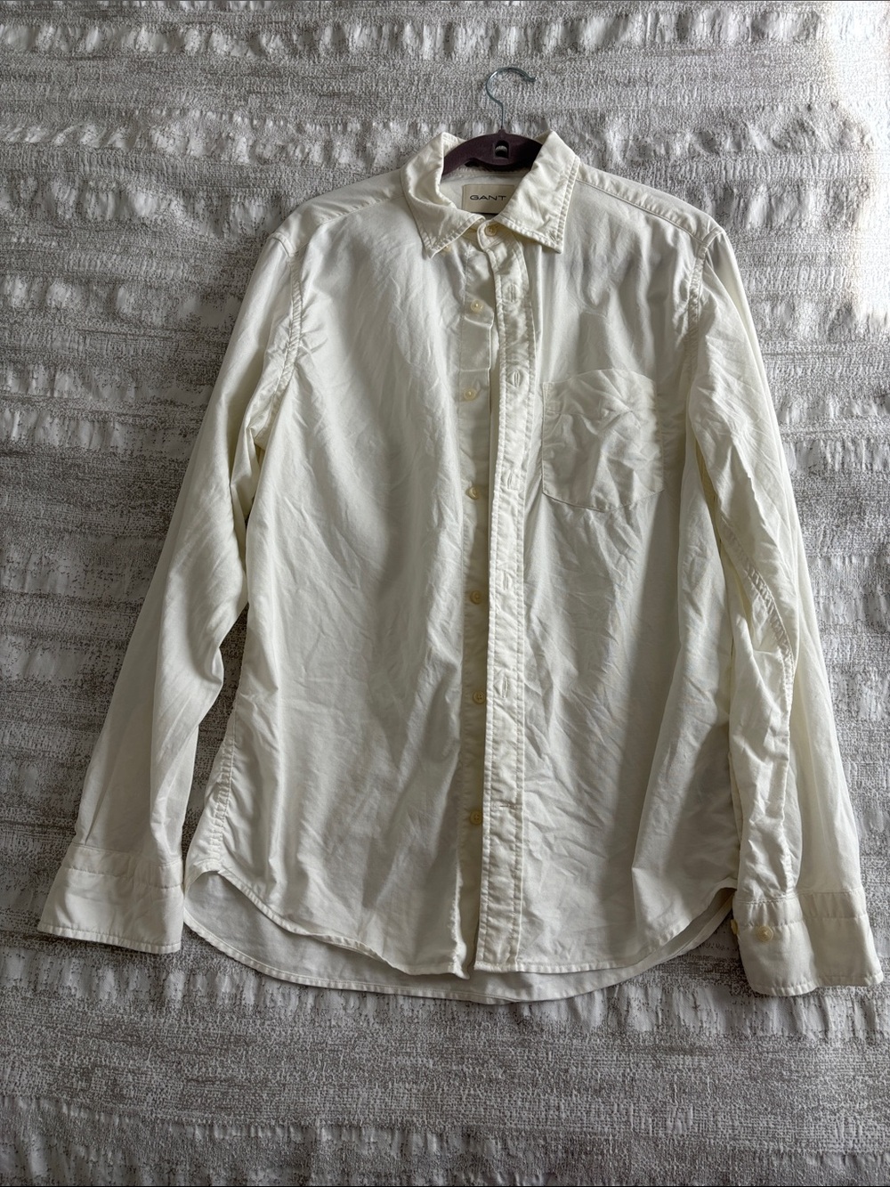 Gant Cotton Men's Off-White Long-Sleeve Button-Down Shirt